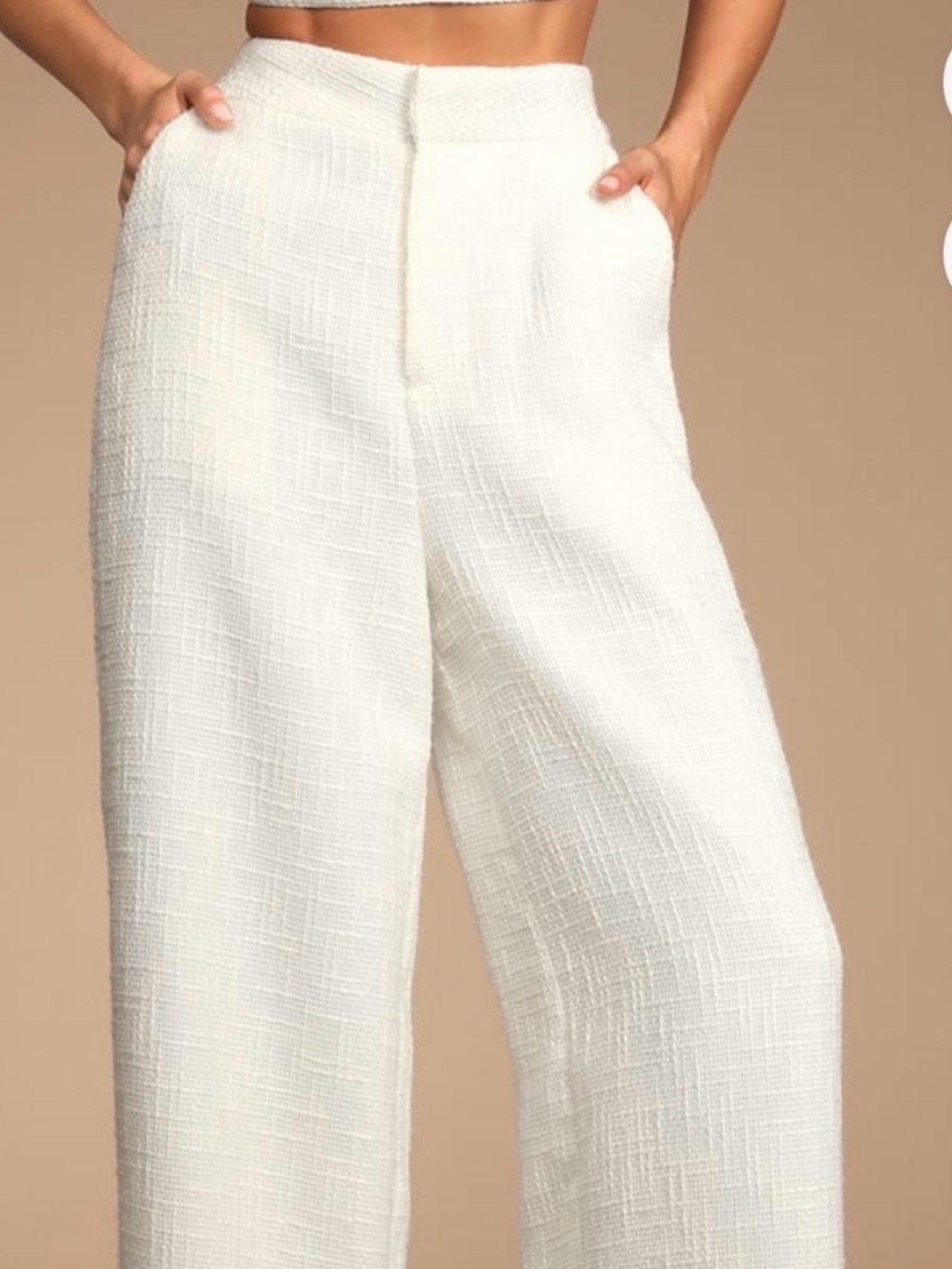 Lulus Tweed White Pants Chic and Sophisticated Ivory Tweed Wide-Leg Pants
